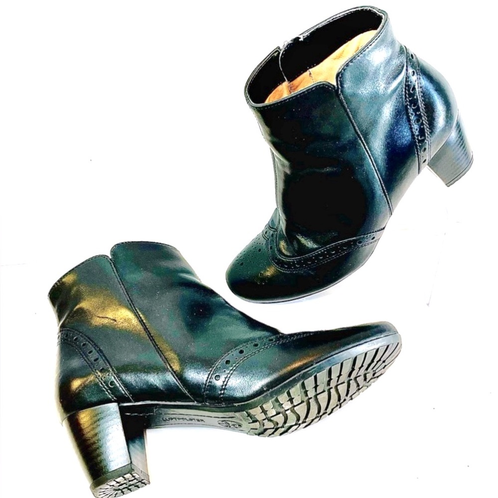 Ara Leather Ankle Boots Zip Up Block Heel Black Size 7 Like New!